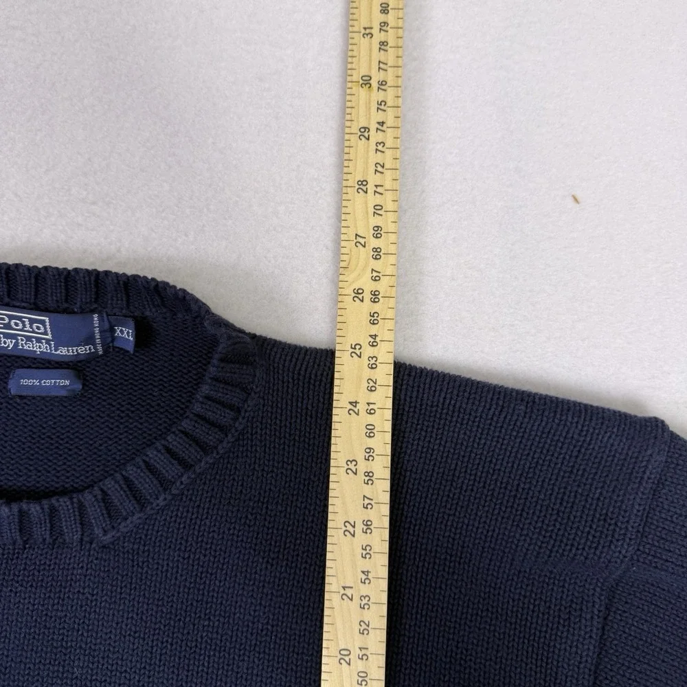 Polo Ralph Lauren Crewneck Knit Sweater XXL Navy Cotton Made in‎ Hong Kong